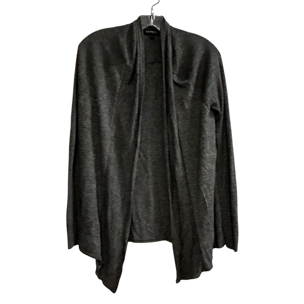Express Women Charcoal Gray Heathered Knit Draped Cardigan Jacket Size L